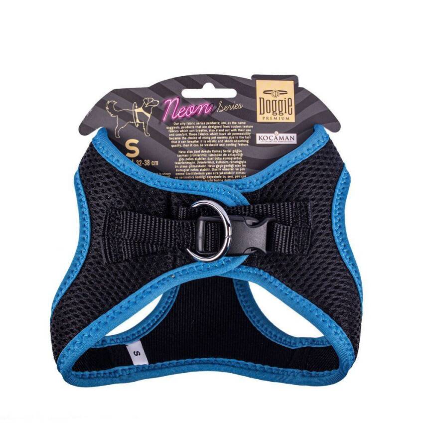 Doggie Havalı Dokuma Neon Küçük Irk Göğüs Tasması Mavi 32-38 cm (ANG-S) - 2