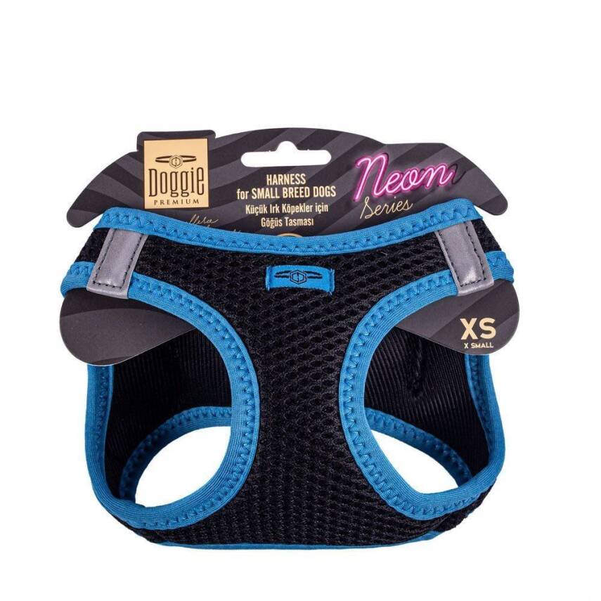Doggie Havalı Dokuma Neon Küçük Irk Göğüs Tasması Mavi 30-34 cm (ANG-XS) - 1