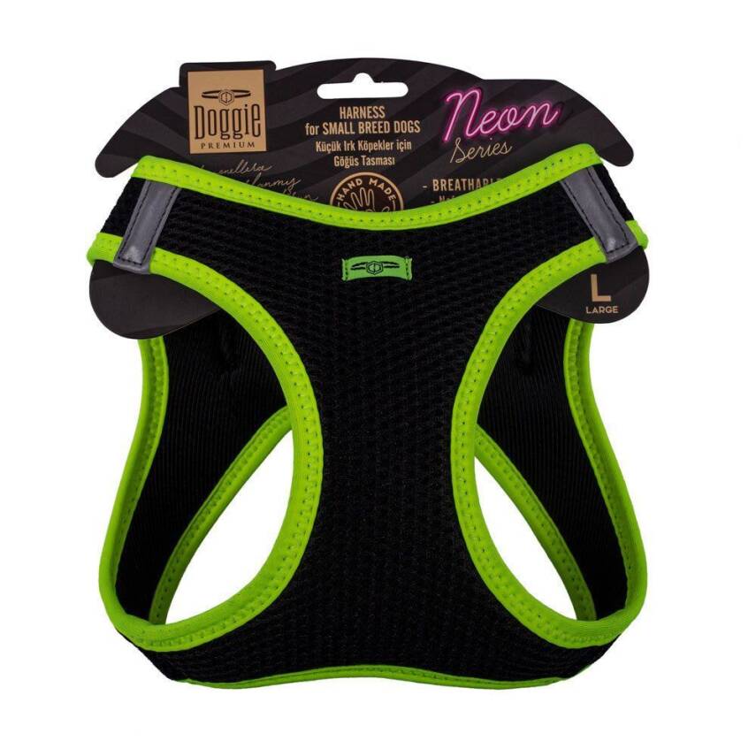 Doggie Havalı Dokuma Neon Küçük Irk Göğüs Tasması Sarı 42-48 cm (ANG-L) - 1