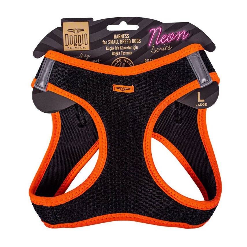 Doggie Havalı Dokuma Neon Küçük Irk Göğüs Tasması Turuncu 42-48 cm (ANG-L) - 1