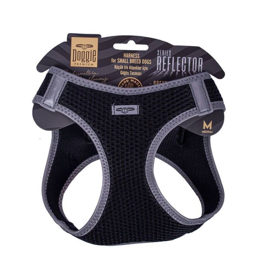 Doggie Havalı Dokuma Reflektörlü Küçük Irk Göğüs Tasması Siyah 38-44 cm (ARG-M) - 1