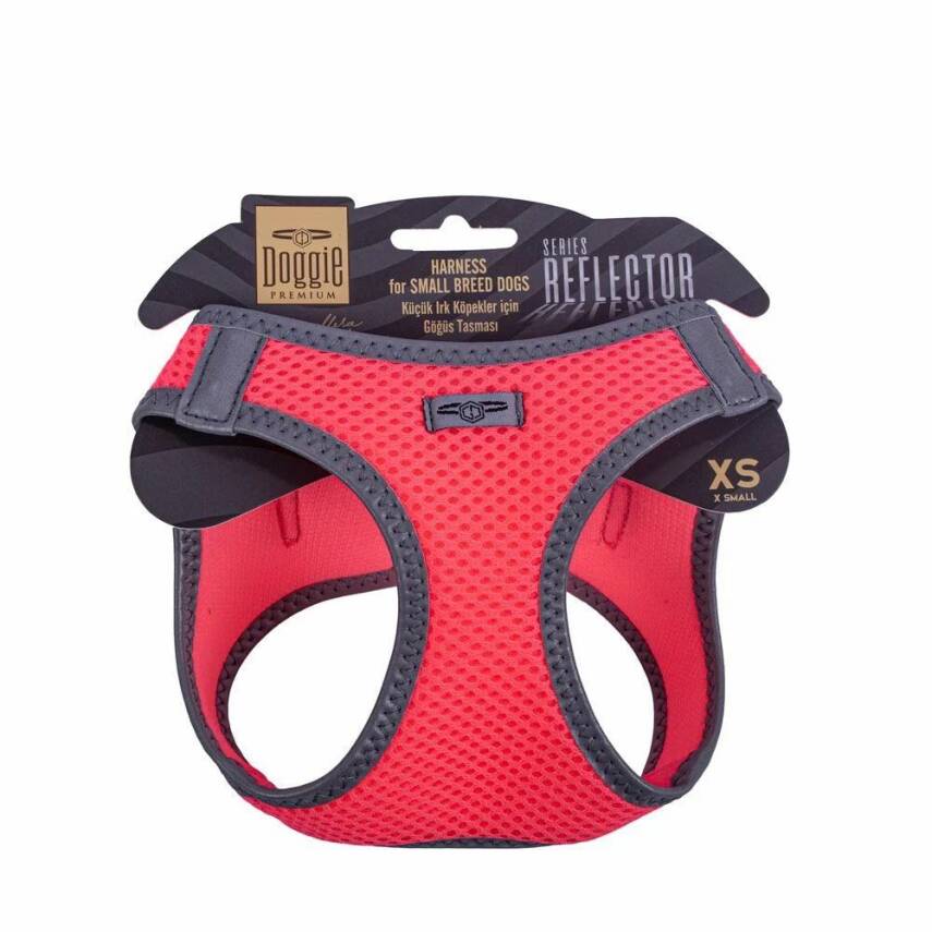 Doggie Havalı Dokuma Reflektörlü Küçük Irk Göğüs Tasması Pembe 30-34 cm (ARG-XS) - 1