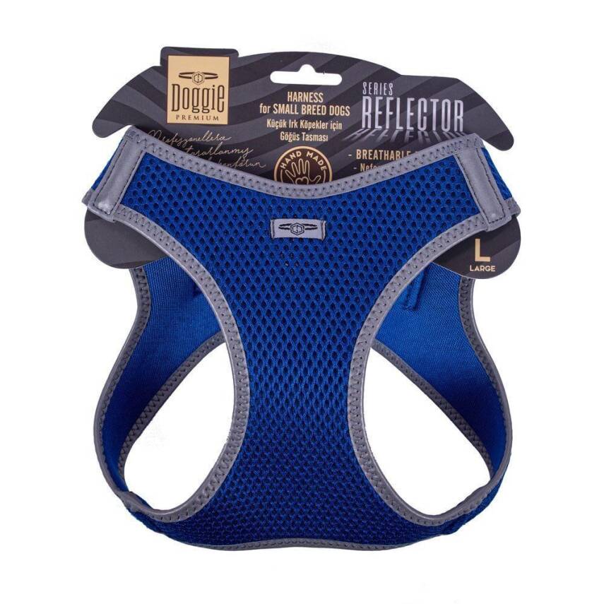 Doggie Havalı Dokuma Reflektörlü Küçük Irk Göğüs Tasması Mavi 42-48 cm (ARG-L) - 1