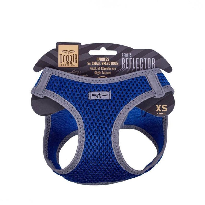 Doggie Havalı Dokuma Reflektörlü Küçük Irk Göğüs Tasması Mavi (30-34 cm) - 1