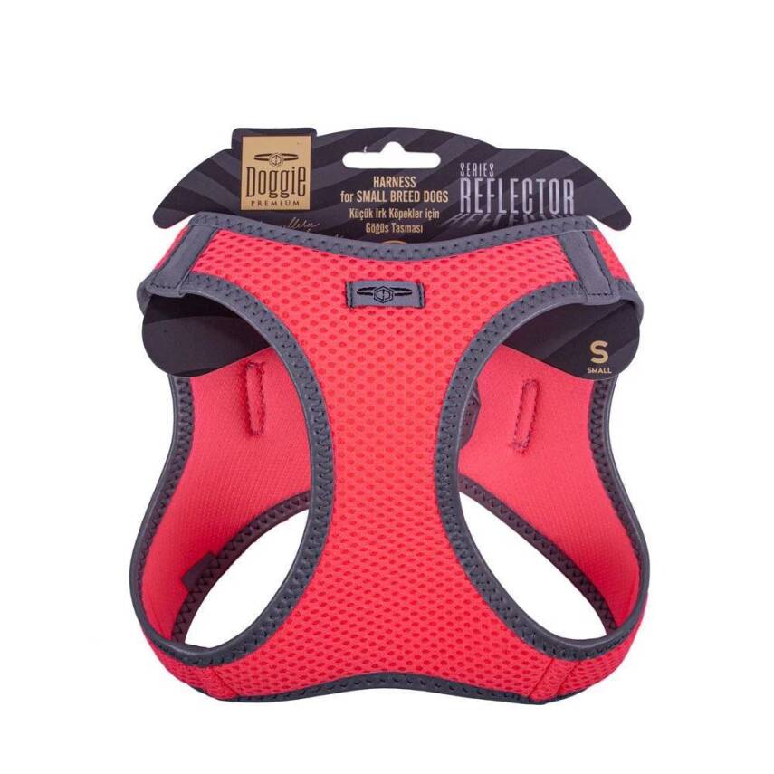 Doggie Havalı Dokuma Reflektörlü Küçük Irk Göğüs Tasması Pembe 32-38 cm (ARG-S) - 1