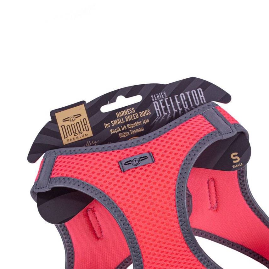 Doggie Havalı Dokuma Reflektörlü Küçük Irk Göğüs Tasması Pembe 32-38 cm (ARG-S) - 3
