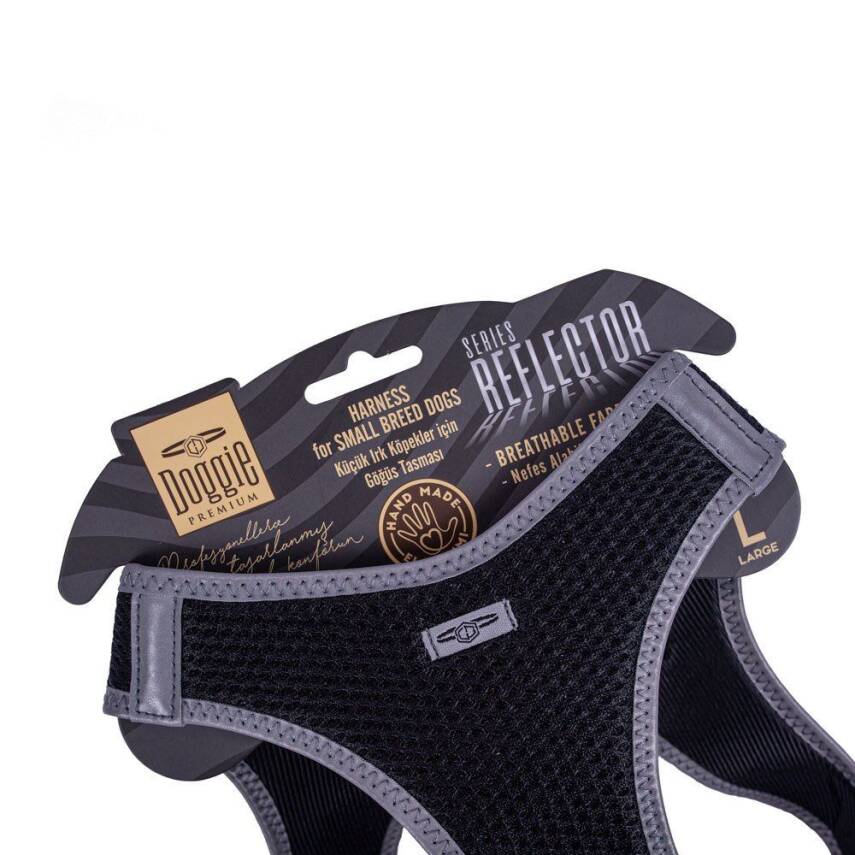 Doggie Havalı Dokuma Reflektörlü Küçük Irk Göğüs Tasması Siyah 42-48 cm (ARG-L) - 3