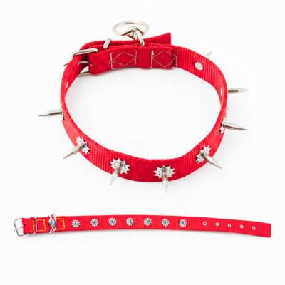 Dokuma Çivili Köpek Boyun Tasması - 4x70 cm - Kırmızı