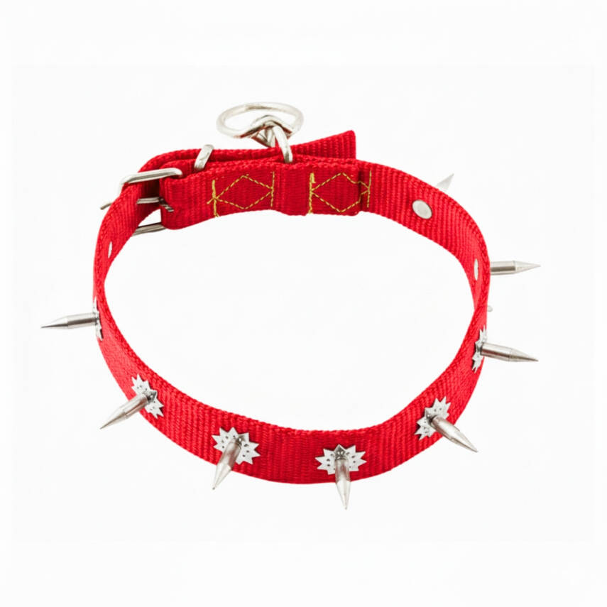 Dokuma Çivili Köpek Boyun Tasması - 4x70 cm - Kırmızı - 2
