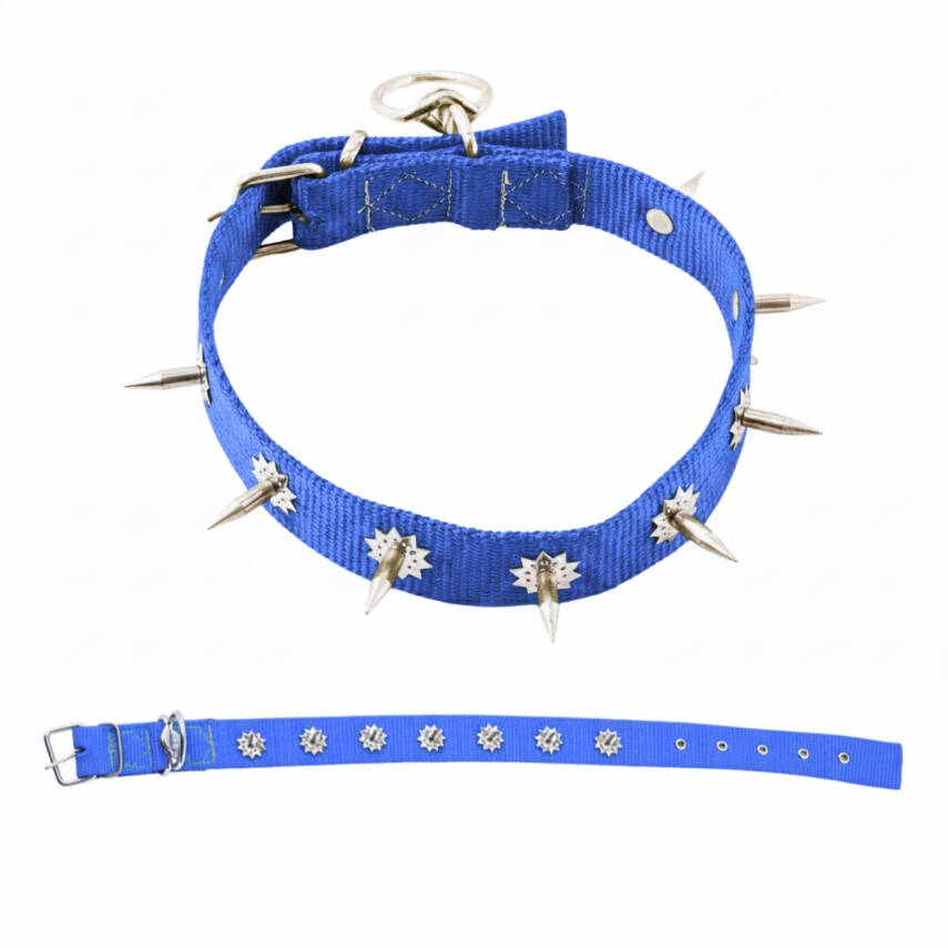 Dokuma Çivili Köpek Boyun Tasması - 4*70 cm - Mavi - 1