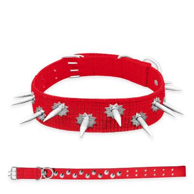 Dokuma Çivili Köpek Boyun Tasması - 5x80 cm - Kırmızı