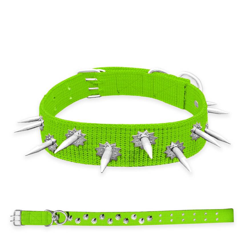 Dokuma Çivili Köpek Boyun Tasması - 5*80 cm - Yeşil - 1