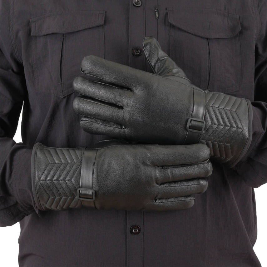 Erkek Deri Eldiven - İçi Peluşlu - Savex - Siyah - 137-F - 4