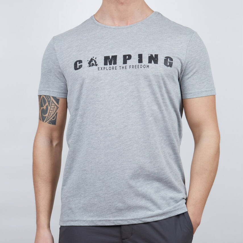 Erkek Tişört - Pamuklu Spor Tişört - Buteo - Gri Melanj - 1