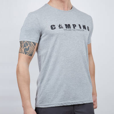 Erkek Tişört - Pamuklu Spor Tişört - Buteo - Gri Melanj - 2