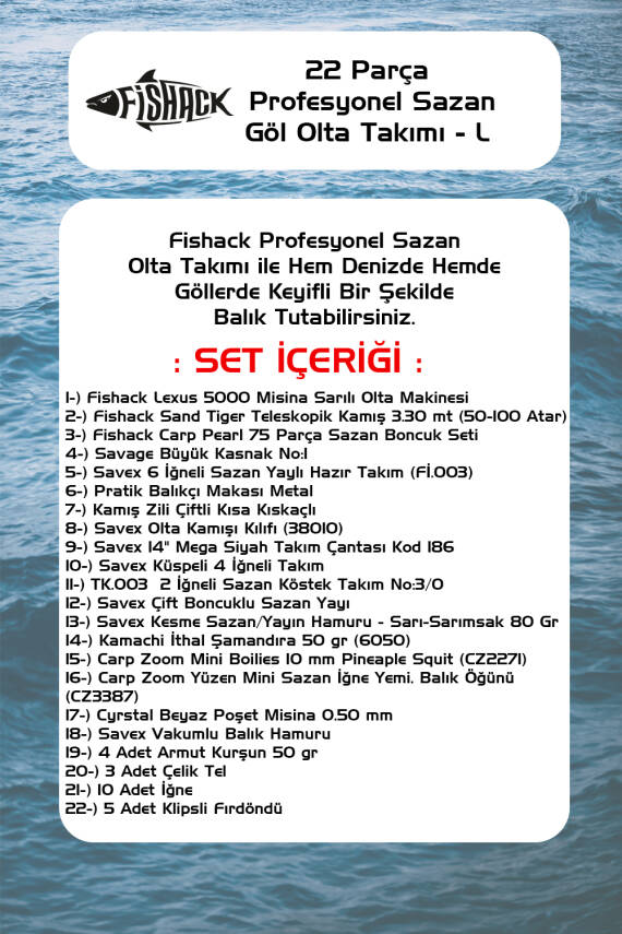 Fishack 22 Parça Sazan (Carp) Olta Seti L - 3.30MT / 50-100GR - 2