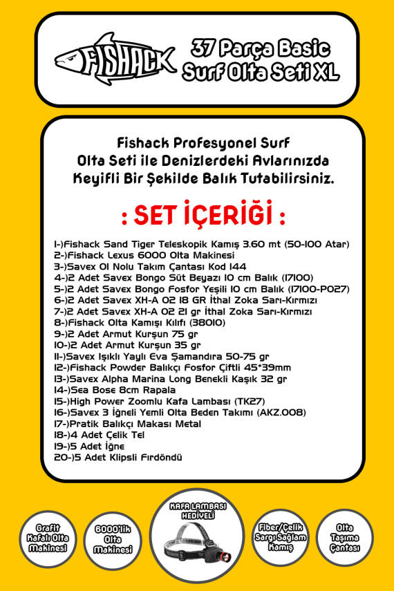 Fishack 37 Parça Surf Basic Deniz Olta Seti XL - 3.60MT / 50-100GR - 2