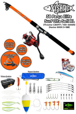 Fishack 38 Parça Surf Elite Deniz Olta Seti XL - 3.60MT / 100-300GR - 1