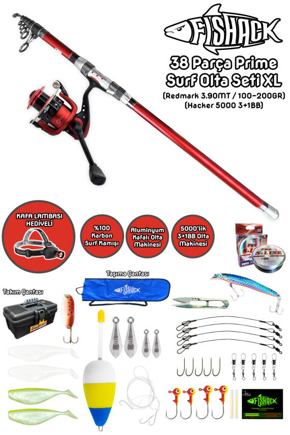 Fishack 38 Parça Surf Prime Deniz Olta Seti XL - 3.90MT / 100-200GR - 1