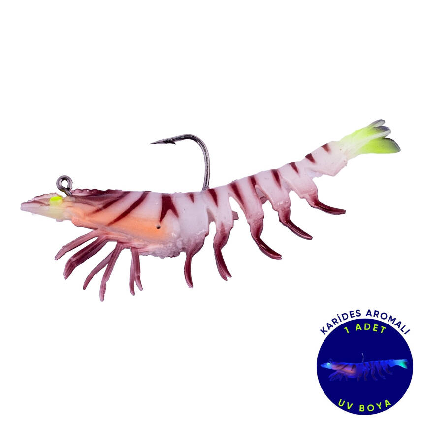 Fishack Krillax UV Boyalı Silikon Karides Sahte Balık Yemi - 75mm 7g Ghost Shrimp - 1