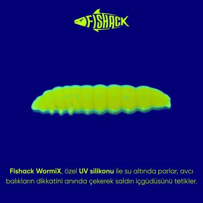 Fishack Sarımsak Kokulu Silikon Kurt Yem - 35mm - Fluo Green - UV - 20 Adet - 2