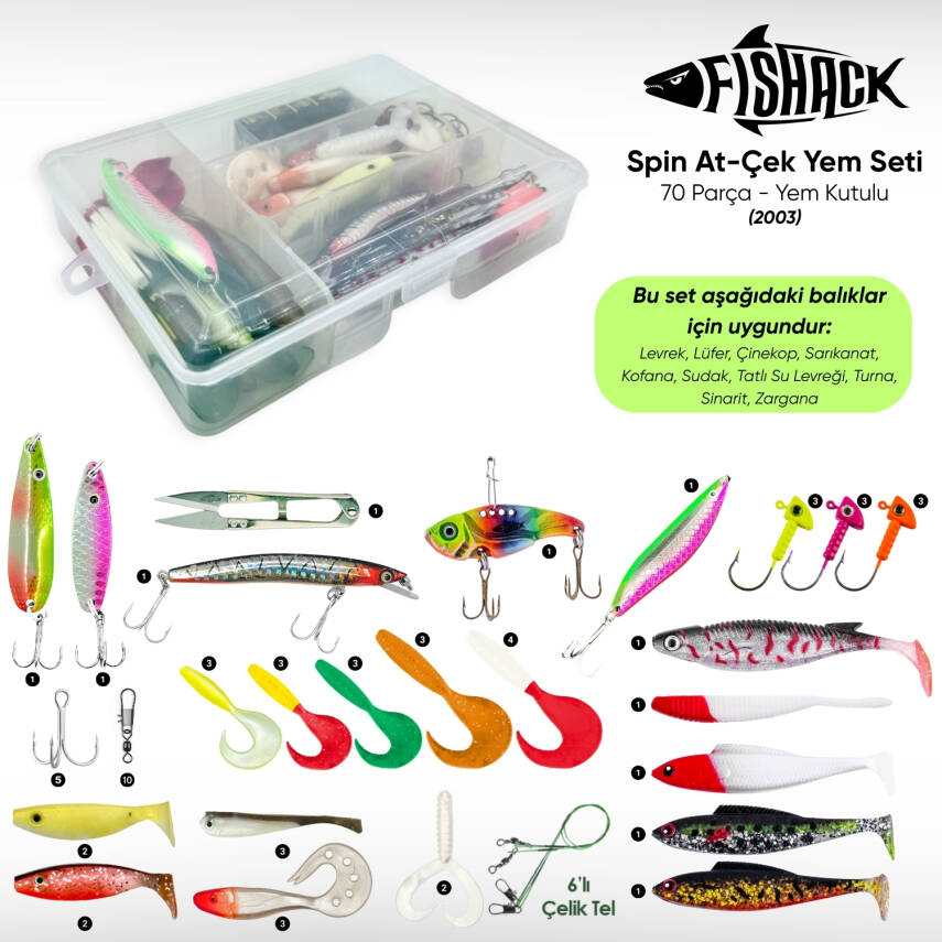 Fishack Spin 70 Parça Silikon Yem Seti - Yem Kutulu - At Çek Olta Yemleri - 1