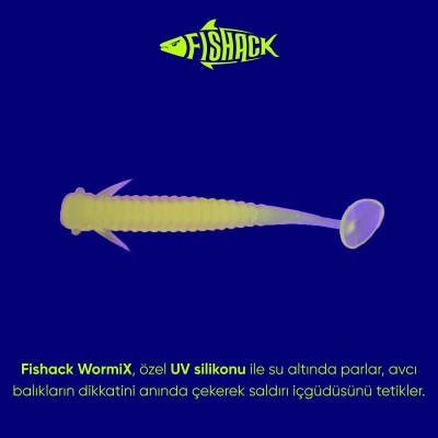Fishack Wormix Fluo Green UV Silikon Kurt Yem - 1g 50mm - 10 Adet - 3