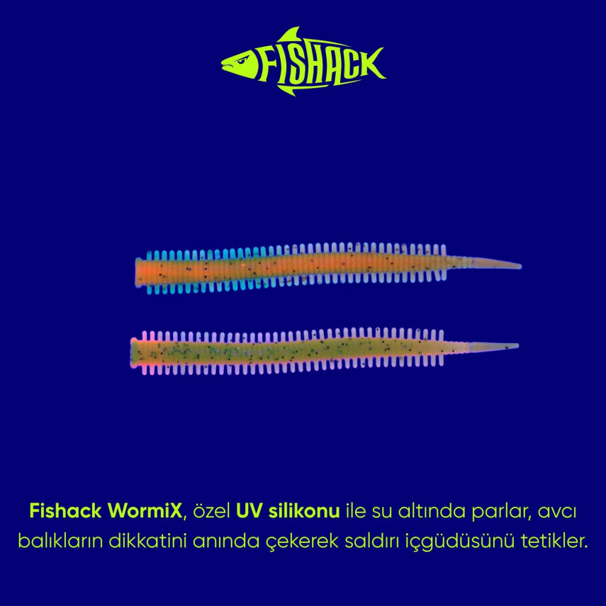 Silikon Kurt Yem - LRF Yem - 1g 70mm - Fishack Wormix - 10 Adet - Fluo Tiger - UV Silikon - 3