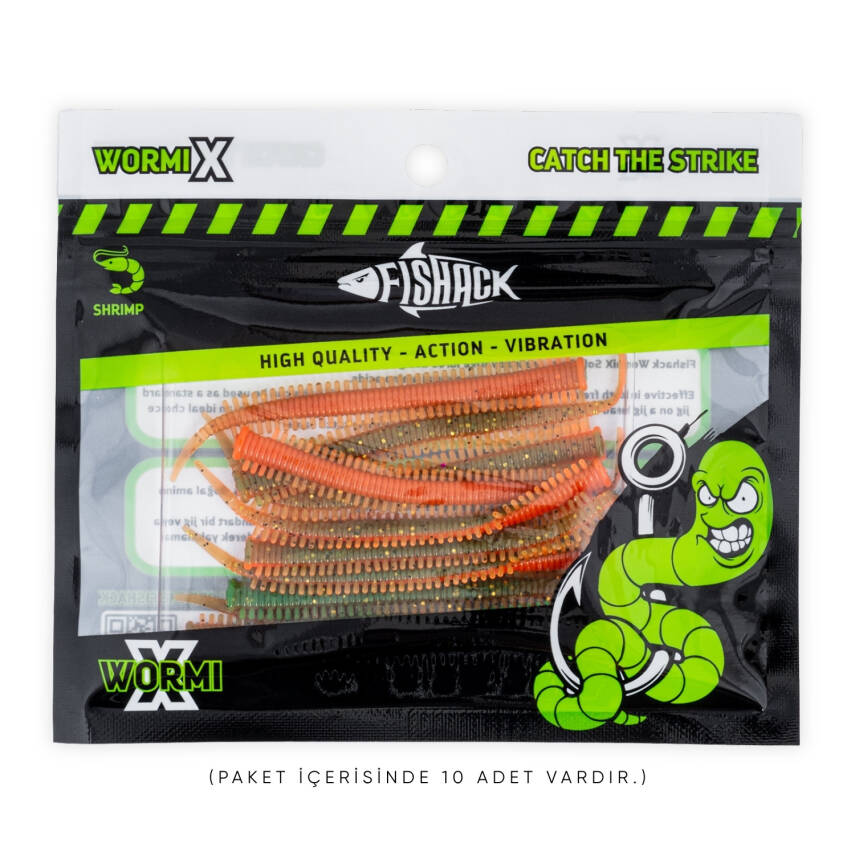 Silikon Kurt Yem - LRF Yem - 1g 70mm - Fishack Wormix - 10 Adet - Fluo Tiger - UV Silikon - 5