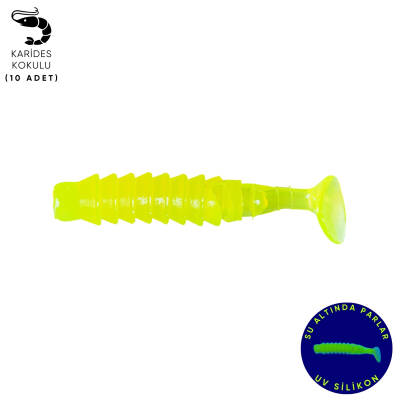 Fishack WormiX Fluo Yeşil Silikon Solucan Yem - 45mm UV Balık Avı Yemi - 1