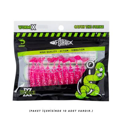Fishack WormiX Pembe Silikon Solucan Yem - 45mm UV Etkili Balık Avı Yemi - 10'lu Paket - 5