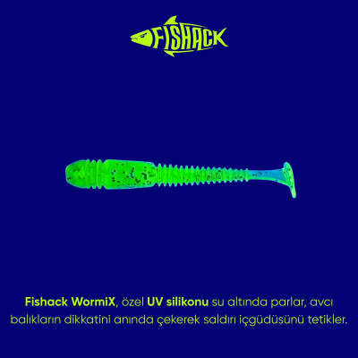 Fishack Wormix Silikon Kurt Yem - 1,1g 55mm - UV - Fluo Green - Karides Kokulu - 2