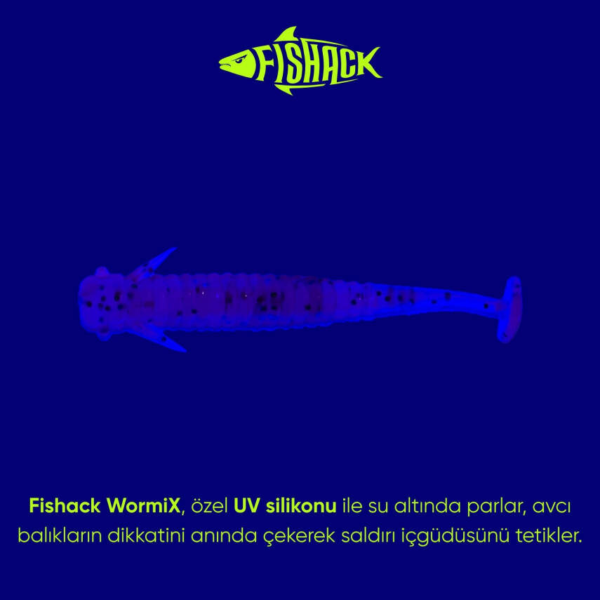 Fishack Wormix Silikon Kurt Yem - 1g 50mm - Mor - UV Silikon - 10 Adet - 3