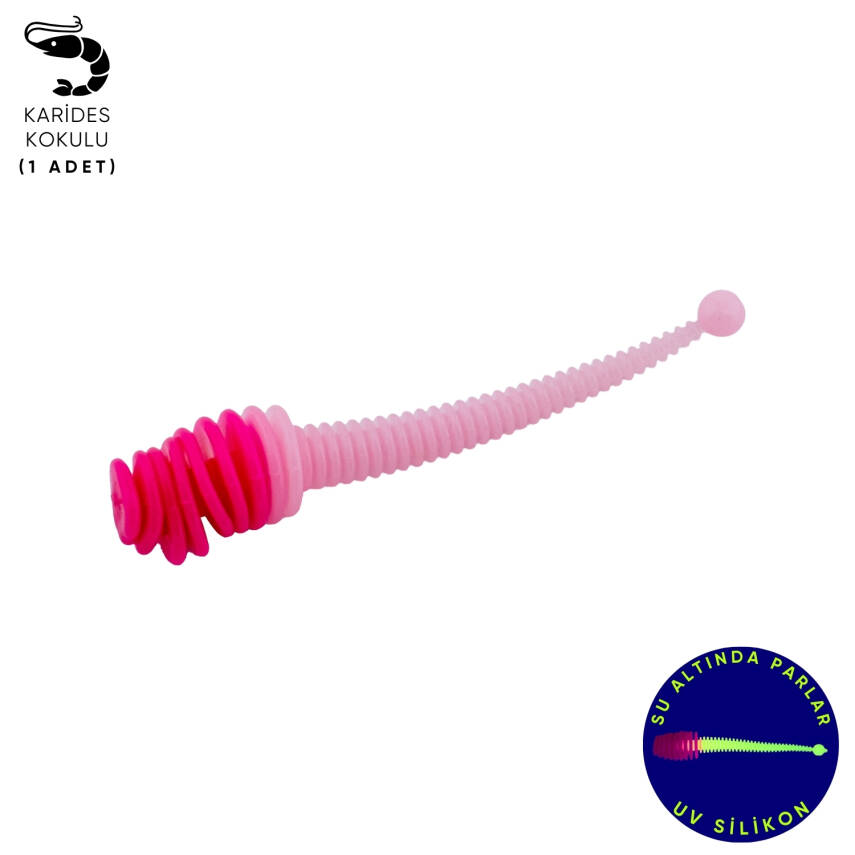 Fishack Wormix Silikon Kurt Yem - 2,1g 70mm - Pembe/Beyaz - Karides Kokulu - 1