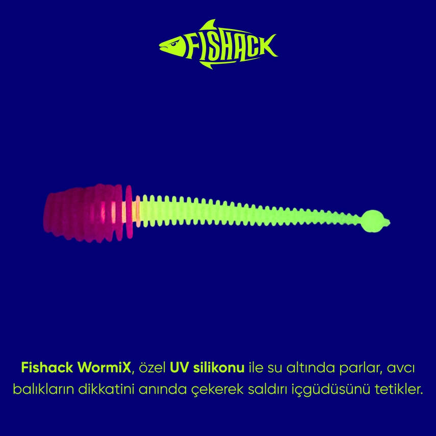 Fishack Wormix Silikon Kurt Yem - 2,1g 70mm - Pembe/Beyaz - Karides Kokulu - 2