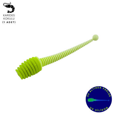 Fishack Wormix Silikon Kurt Yem - 2,1g 70mm - Yeşil/Beyaz - Karides Kokulu - 1