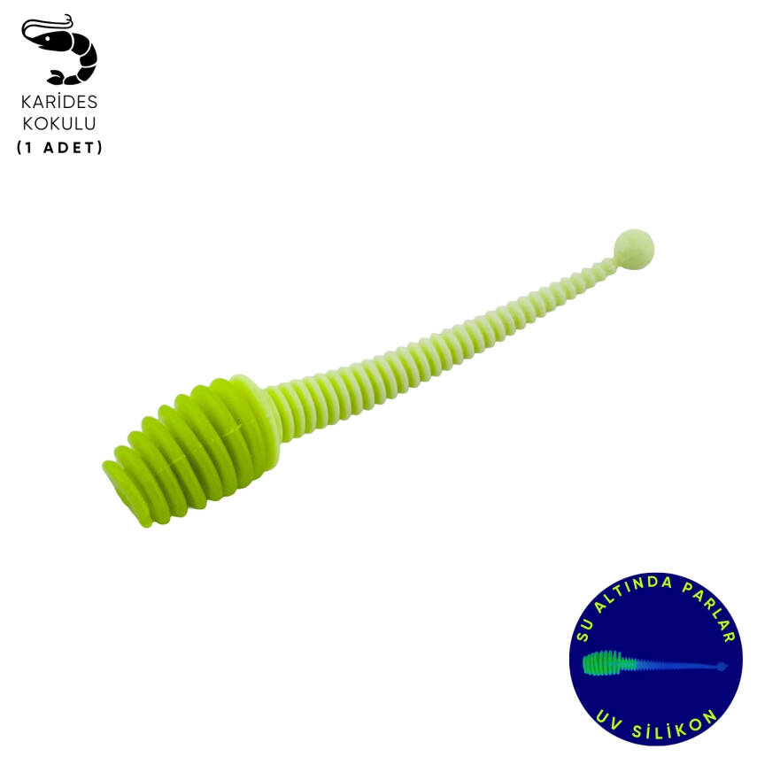 Fishack Wormix Silikon Kurt Yem - 2,1g 70mm - Yeşil/Beyaz - Karides Kokulu - 1