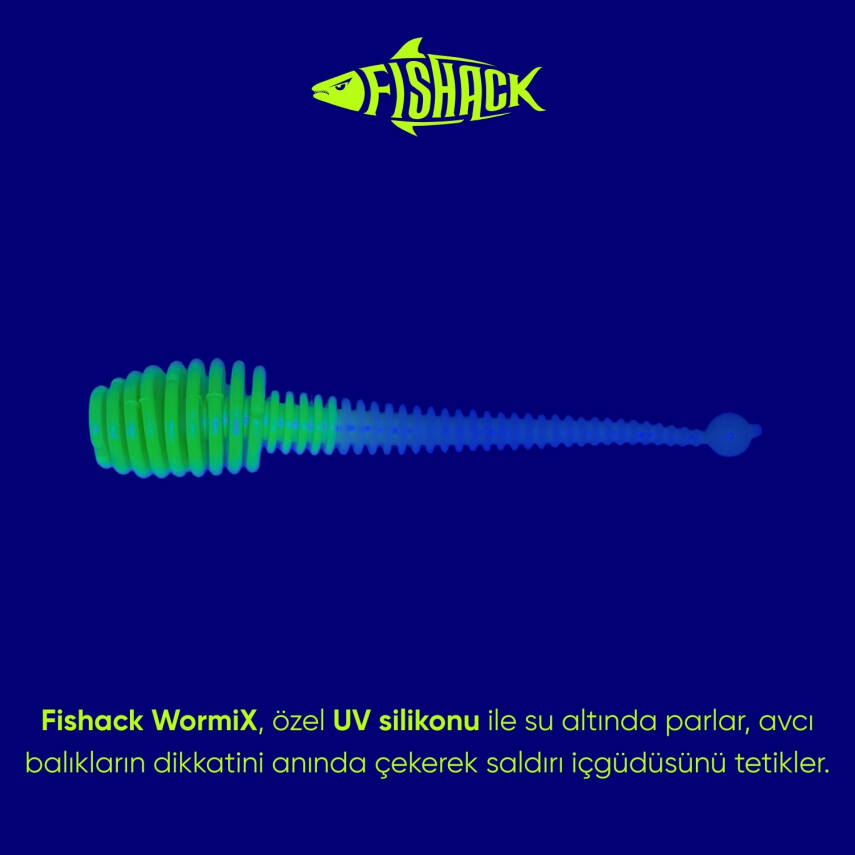 Fishack Wormix Silikon Kurt Yem - 2,1g 70mm - Yeşil/Beyaz - Karides Kokulu - 2