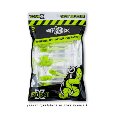 Fishack Wormix Silikon Kurt Yem - 2,1g 70mm - Yeşil/Beyaz - Karides Kokulu - 5