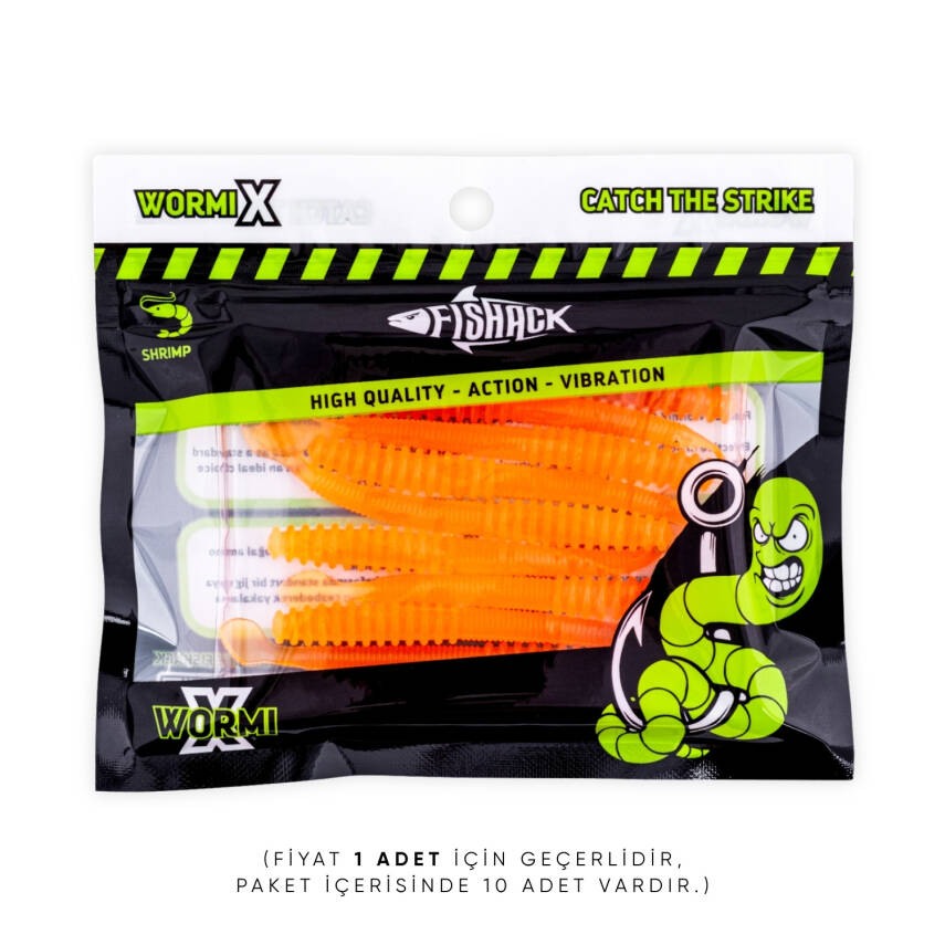 Fishack Wormix Silikon Kurt Yem - 2,2g 87mm - Orange - UV Silikon - 5