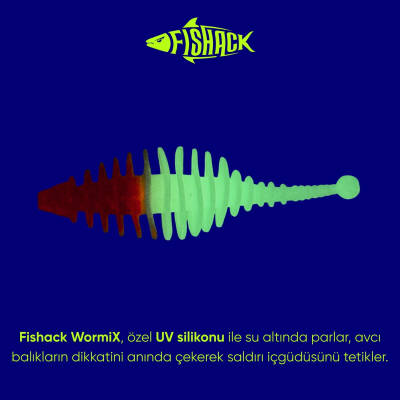 Fishack Wormix Silikon Kurt Yem - 3g 65mm - Kırmızı/Beyaz - Karides Kokulu - 2