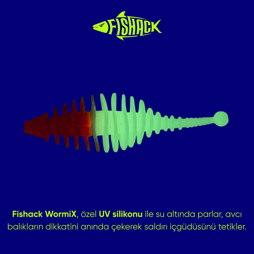 Fishack Wormix Silikon Kurt Yem - 3g 65mm - Kırmızı/Beyaz - Karides Kokulu - 2