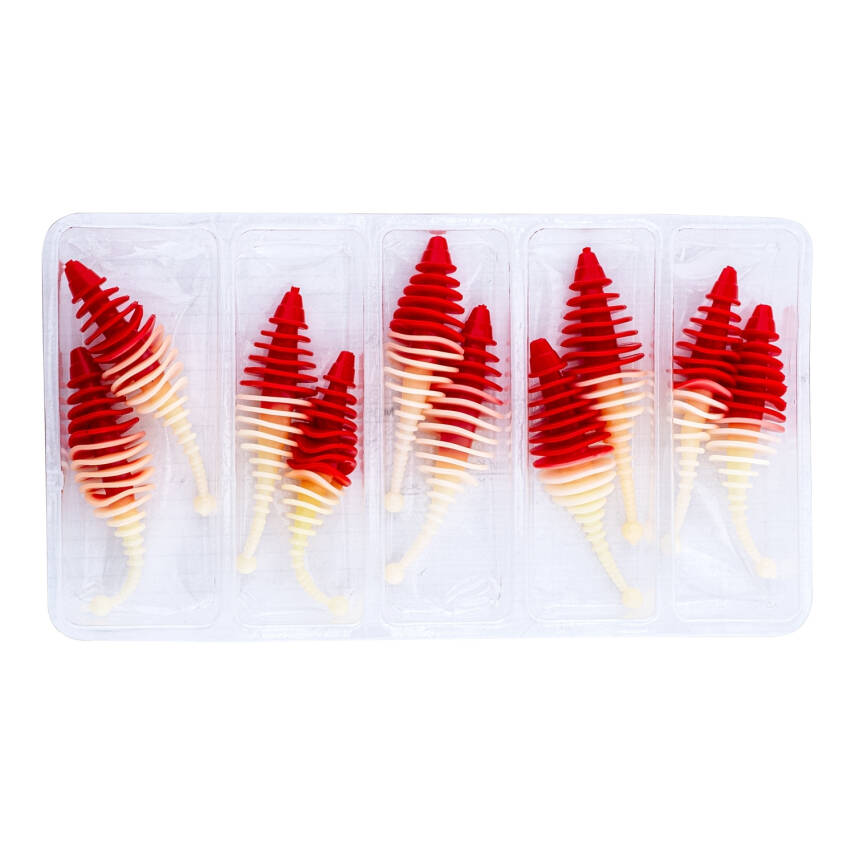 Fishack Wormix Silikon Kurt Yem - 3g 65mm - Kırmızı/Beyaz - Karides Kokulu - 4