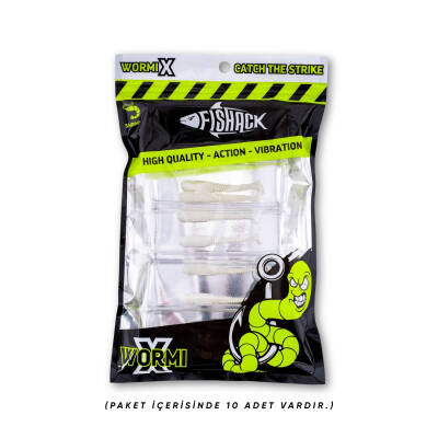 Fishack Wormix Silikon Kurt Yem - Karides Kokulu - UV Beyaz - 5