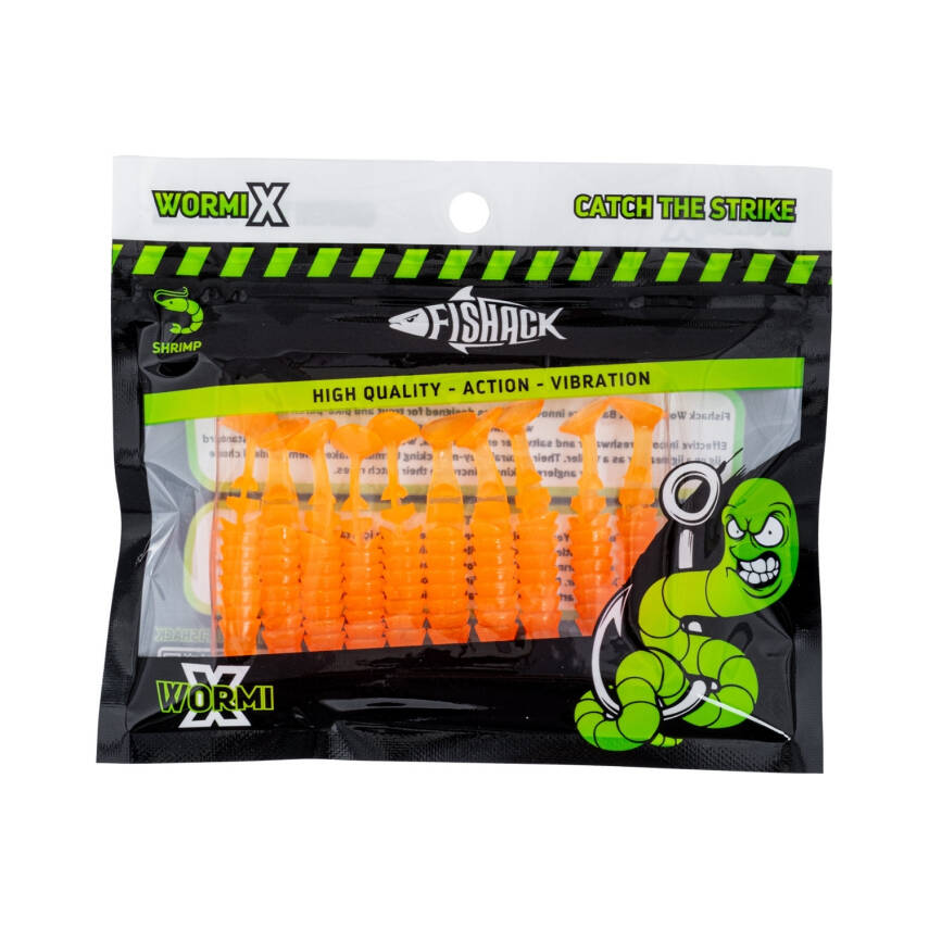 Fishack WormiX Silikon Kurt Yem - Turuncu - Karides Kokulu - 10 Adet - 5