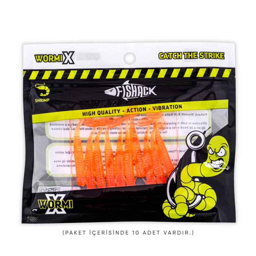Silikon Kurt Yem - 1g 50mm - Fishack Wormix - 10 Adet - Orange - UV Silikon - 5
