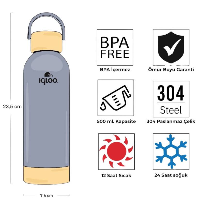 Igloo Hydrate Pro Çelik Termos - 500ml Gri - 4