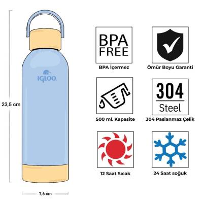 Igloo Hydrate Pro Buzul Mavi Çelik Termos - 500ml - 4