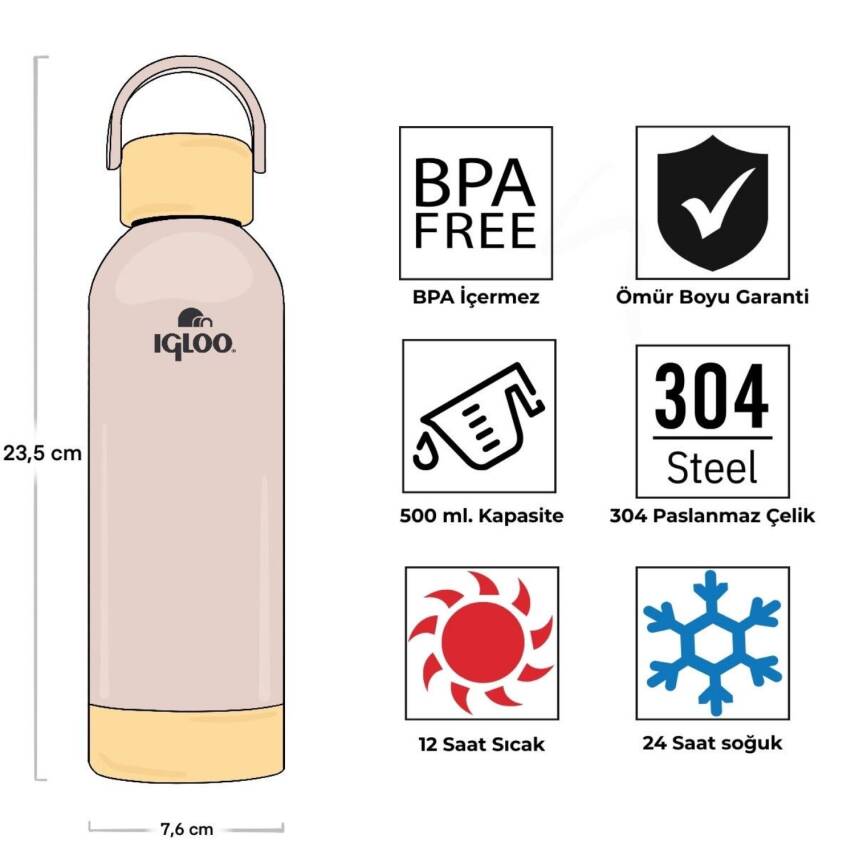 Igloo Hydrate Pro Çelik Termos - 500ml Bej - 4
