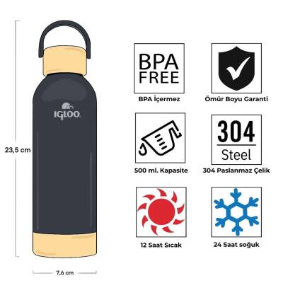 Igloo Hydrate Pro Çelik Termos - 500ml Füme - 4